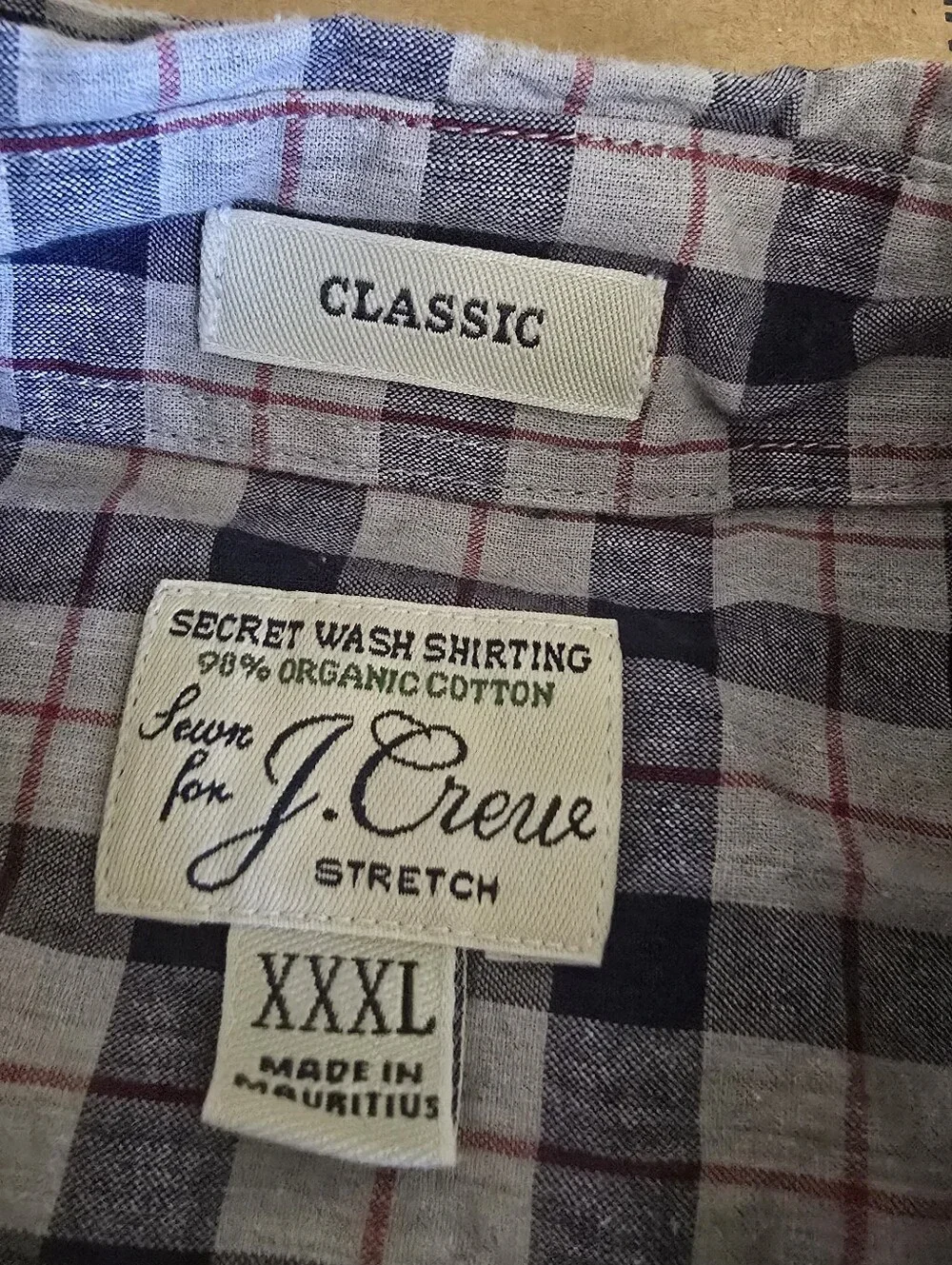 J. Crew Stretch Secret Wash shirt in organic cotton heathered plaid, Size XXXL